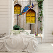 Rustic peacock blind with haveli doors on weathered wood ā Lolli & Omi